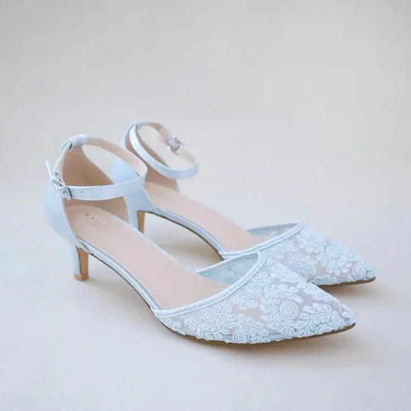 NWT Kailee P Crochet Lace Pointy Toe Wedding Low Heels - Picture 1 of 3